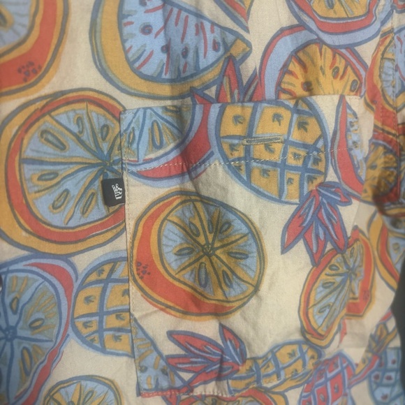 Junk Food Clothing LA Citrus Print Button Up Shirt Men’s Large Tropical Summer - Picture 2 of 9